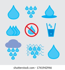 Set of water splashes and drops.