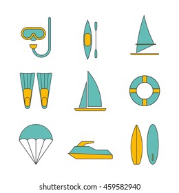 Set of water sport icons flat design isolated vector illustration