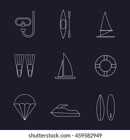 Set of water sport line icons isolated vector illustration