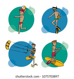 Set of water sports cartoons