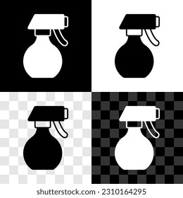 Set Water spray bottle icon isolated on black and white, transparent background. Sprinkler for ironing.  Vector