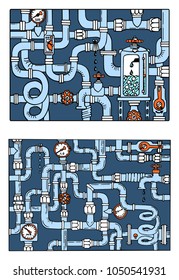 Set of Water supply networks. Sketch doodle colored vector illustration. Games, Technology and Steam punk pattern. Hydro background. Plexus of the hydraulic tube.