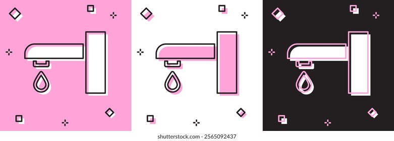 Set Water tap icon isolated on pink and white, black background.  Vector