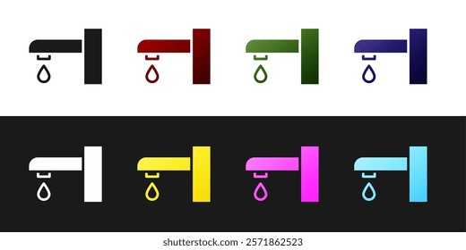 Set Water tap icon isolated on black and white background.  Vector