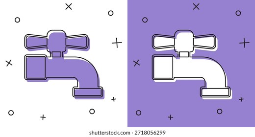 Icono del grifo de agua aislado en el fondo blanco y púrpura.  Vector