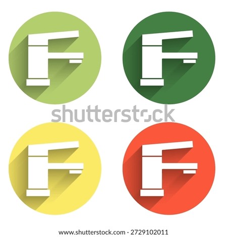 Set Water tap icon isolated with long shadow background. Color circle button. Vector
