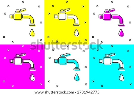 Set Water tap icon isolated on color background.  Vector Illustration