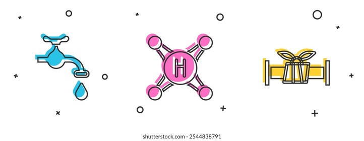 Set Water tap,  and Industry metallic pipe icon. Vector