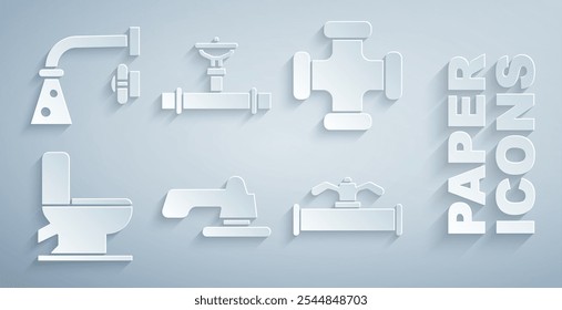 Set Water tap, Industry metallic pipe, Toilet bowl, and valve,  and  icon. Vector