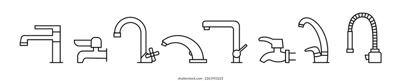 Set of Water Tap line shapes, thin line design vector illustration