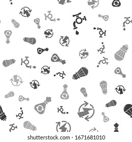 Set Water tap, Recharging, LED light bulb and Garbage bag with recycle on seamless pattern. Vector
