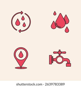 Set Water tap, Recycle clean aqua, drop and with location icon. Vector