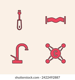 Set Water tap, Screwdriver, Industry metallic pipe and  icon. Vector