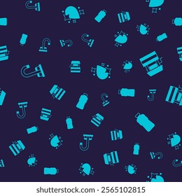Set Water tap, Well, drop and Bottle of water on seamless pattern. Vector