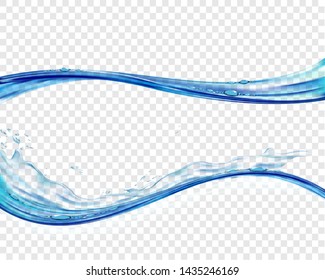 Set water texture with waves and splashes. Isolated on a transparent background. Vector illustration.