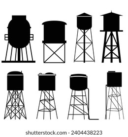 Set of water tower silhouettes