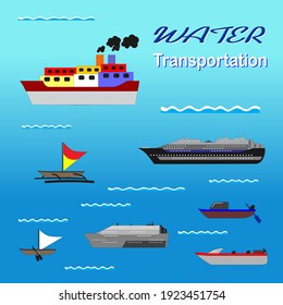 Set of water transportation. Maritime ships flat. Water carriage, vector.  