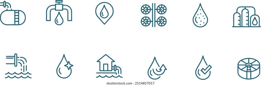 Conjunto de diseño de Vector de icono de tratamiento de agua, icono de gota de agua