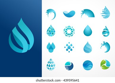 set of water, wave and drop icons, symbols