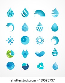 set of water, wave and drop icons, symbols