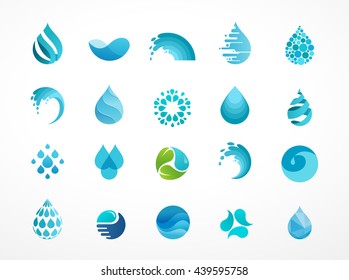 set of water, wave and drop icons, symbols