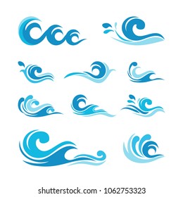 Set of Water Wave element collections Icon Logo vector