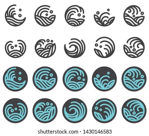 Set of water wave logo design vector. Modern and traditional sea wave style. Single line style.