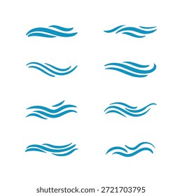 Conjunto de ondas de agua. Salpicaduras de líquidos, Elementos de flujo oceánico marino, curvy náutico aislado sobre fondo blanco