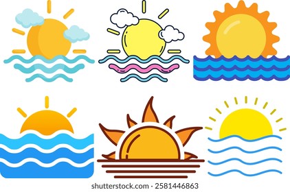 Set of water waves vector icons vector file