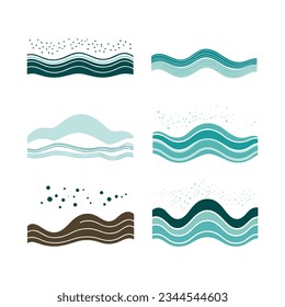 Conjunto de ilustraciones vectoriales de ondas de agua. Concepto gráfico para su diseño