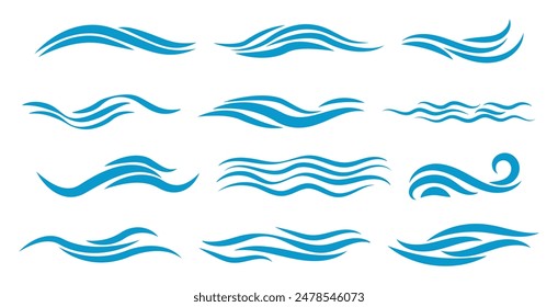 set of water waves vector illustration