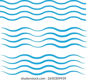 set of water waves vector illustration. set of four blue waves isolated on a white background