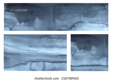 Set of watercolor abstract backgrounds, textures. Soft natural shades, blue colors. Marble imitation. Design for card, invitation, cover.