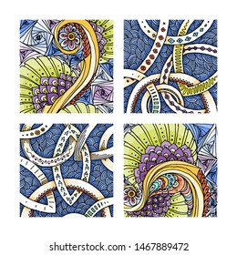 Set of watercolor abstract lined background. Modern doodle pattern for wallpapers, prints, pattern fills, web pages backgrounds, designs, surface textures.