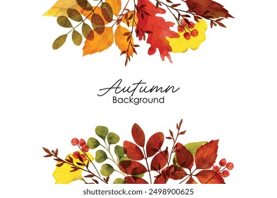 Set of watercolor autumn leaves. Autumn foliage watercolor collection set, fall leaves, maple leaf, acorns, berries, spruce branch. Forest design elements illustration