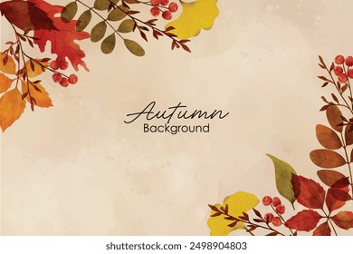 Set of watercolor autumn leaves. Autumn foliage watercolor collection set, fall leaves, maple leaf, acorns, berries, spruce branch. Forest design elements illustration