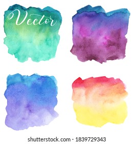 Set von Aquarellhintergrund. Gradient, unscharf. Rosa, violett, gelb, grün, blau, türkis, rot, orange. Aquarellstruktur mit Pinselstrichen. Einzeln. 