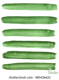 Set of watercolor background. Spots on a white background. Strip. Green color. Isolated strips. Vector.