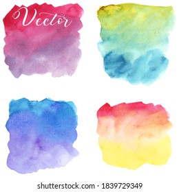 Conjunto de fondos acuáticos. Gradiente, borroso. rosa, violeta, amarilla, verde, azul, turquesa, roja, naranja. Textura acuarela con trazos de pincel. Aislado.
