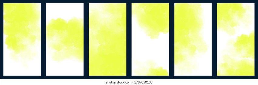 Set of watercolor backgrounds in light yellow. Lime templates for flyers, posters, banners. Perfect for adding inscriptions, advertising texts or invitations. Vector illustration. Copy space.