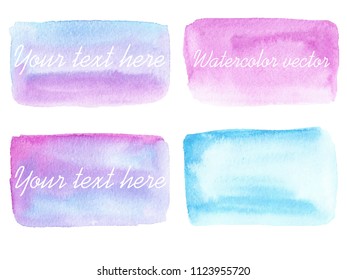 Set of watercolor backgrounds. Watercolor texture with brush strokes. Pink, blue, purple. Pastel. Isolated. Vector.
