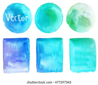 Set of watercolor backgrounds. Watercolor texture with brush strokes. Blue, turquoise, green. Vector.