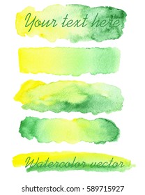Set of watercolor backgrounds. Watercolor texture with brush strokes.Yellow, green. Lemon, lime, greens. Isolated. Vector.
