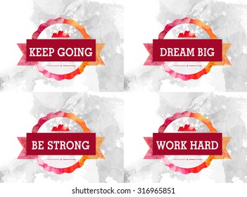 Set of watercolor badgers with motivation quotes vector illustration