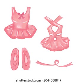Set of watercolor ballerina costume isolated on white background