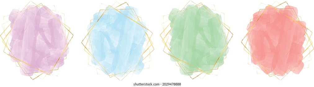 set of watercolor banner with gold frame isolated on white background