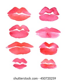 Set with watercolor beautiful lips, vector illustration