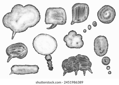 Set of watercolor blank speech bubble dialog shapes on white background. Vector clipart concept  isolated on white bkgr.BandW design for poster,card,label,sticker,t-shirt,web,print,stamp,tattoo,etc.