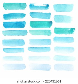Set of watercolor blobs, isolated on white background. Vector illustration. Blue