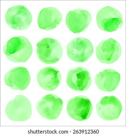Set watercolor blobs, isolated on white background. Shape design blank watercolor colored rounded shapes web buttons on white background.